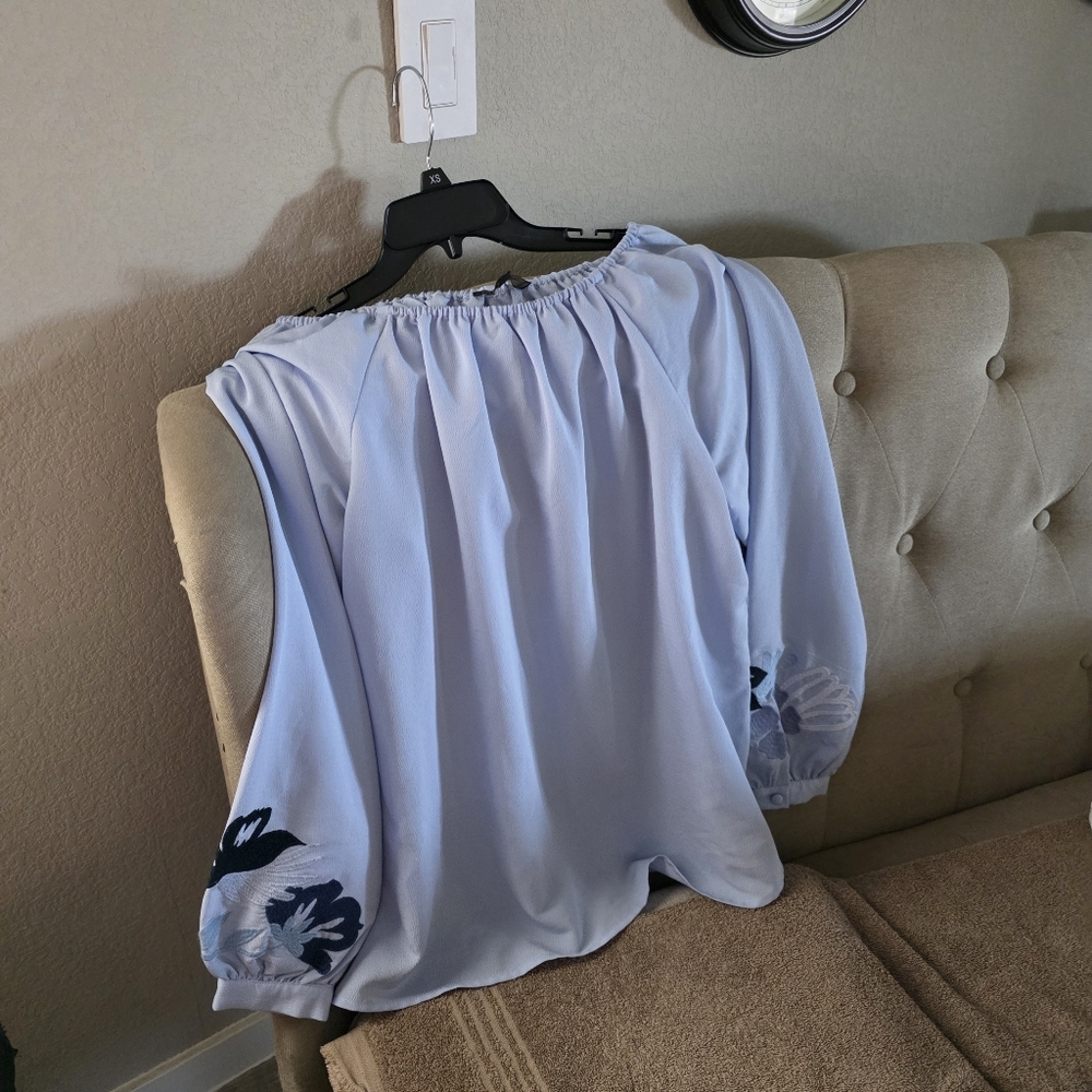 DG2 by Diane Gilman Light Blue Blouse with Floral Accents